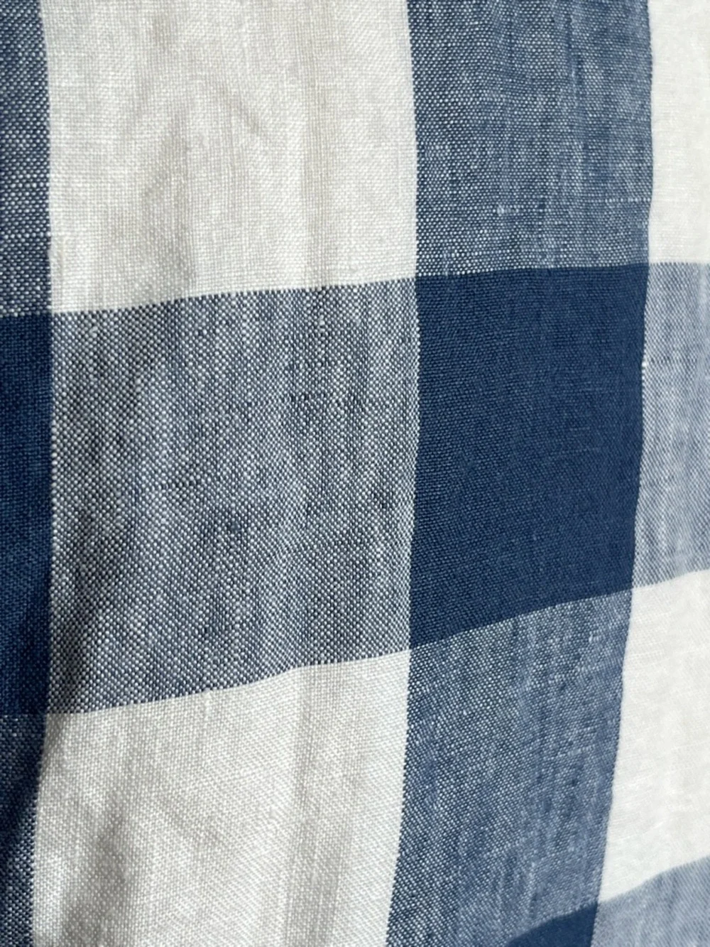 100% Linen Navy Blue White Gingham Midi Dress Button Front with Pockets Size 4 - Picture 6 of 8